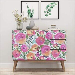 Pink Floral Wallpaper 17.7" x 196" Peel and Stick Peach Pink Flower Wallpaper